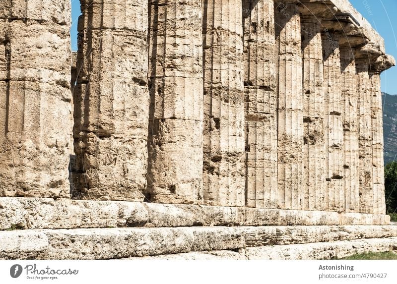 Columns, Paestum, Italy Campania Old Antiquity columns Old times stones Temple Historic History of the staircases Greek Tourism Exterior shot Architecture Ruin