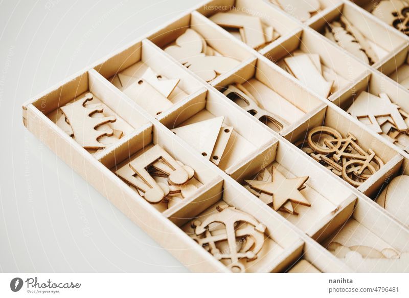 Image of multiple wooden pieces with diferent shapes for diy work woodwork marquetry toy arts and crafts objects delicate many infancy childhood little material