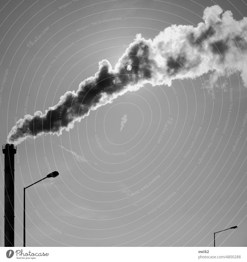chain smoker Emission Chimney Thermal power station Sunlight Contrast Energy industry Clouds Dark Deserted Black & white photo Industrial plant Technology