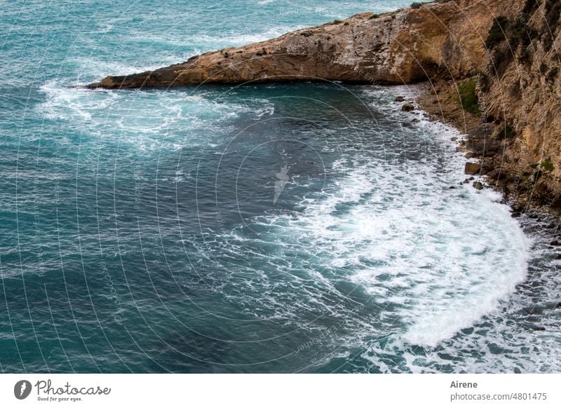 fearless Waves Rock Turquoise Force Water Elements Bird's-eye view Cliff Ocean Force of nature Massive Foam Swell rocky Stony Surf sluiced out Mediterranean sea