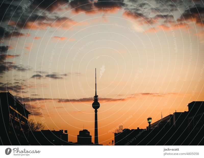 Always with pleasure again - Abendrot over Berlin Berlin TV Tower Panorama (View) Landmark Capital city Downtown Back-light Silhouette Neutral Background