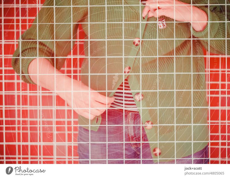 [hansa BER 2022] knotted in the grid Woman Posture Clothing Colour Structures and shapes Abstract Style Reaction Design Detail Double exposure interstices Grid