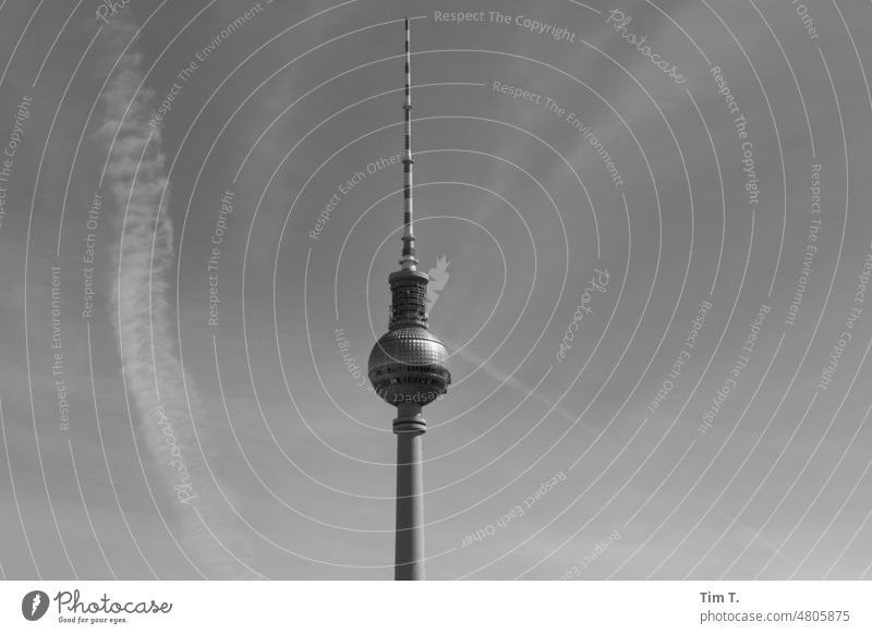 The Berlin Television Tower Sky b/w bnw Television tower Middle Day Exterior shot Town Deserted Capital city Downtown Architecture Manmade structures
