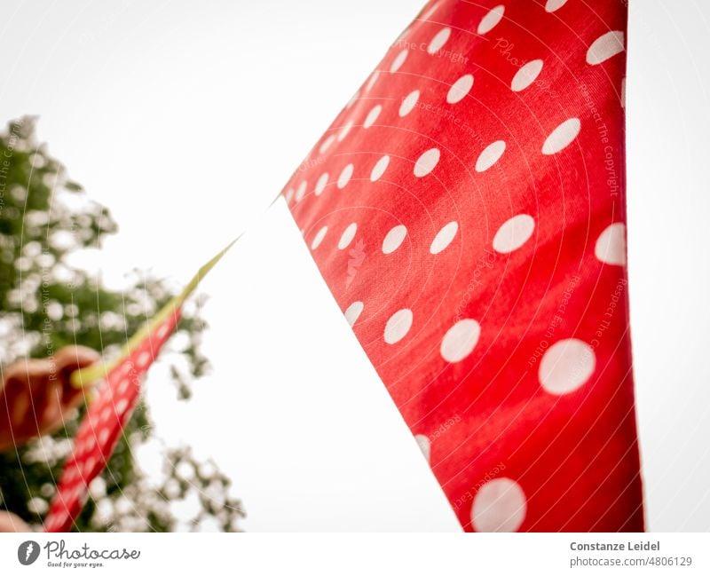 Pennant chain in garden with red white dotted flags decoration Airy Summer Moody Birthday celebrations Jewellery cheerful Shaft of light Anticipation Tall