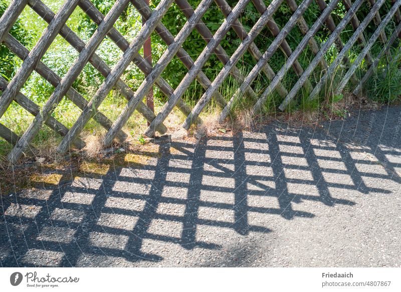 Light and shadow of a hunter fence on the sidewalk Shadow Shadow play Contrast Pattern Structures and shapes Exterior shot Garden fence off Sunlight Day