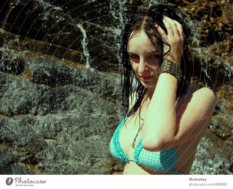 Refreshment necessary :) Human being Feminine Young woman Youth (Young adults) Face 1 18 - 30 years Adults Nature Landscape Water Drops of water Summer