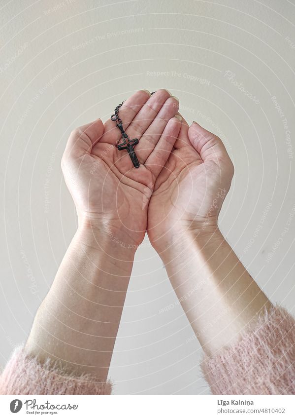 Hands in praying pose with crucifix with jesus Prayer Holy Religion and faith Belief God Church Hope Spirituality religion believe Christianity Jesus