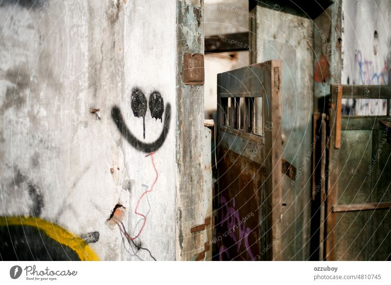 smile emoticon icon tagging on rustic wall Icon Tagging (graffiti) Rustic Wall (building) city street happy attractive design background beautiful urban young