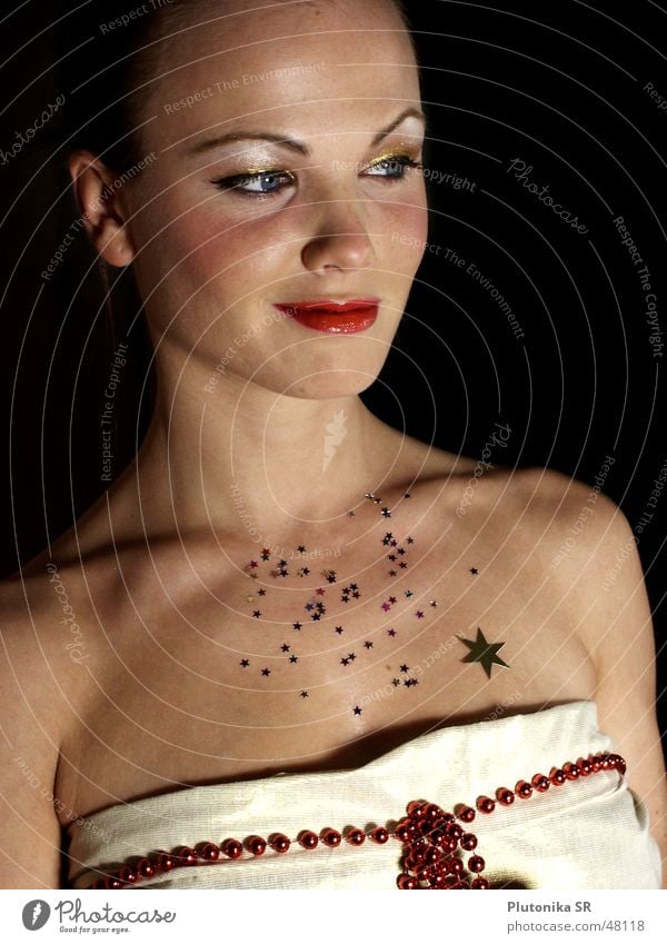 The collarbone and the stars Red Glittering Dark Lips Jewellery Star (Symbol) Gold Silver Chain Neck Fame shiny necklace