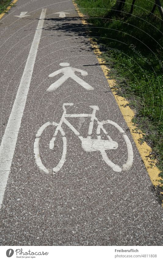 Signpost walkway cycle path Arrow white arrow Street bicycle road Road marking off Orientation Markings Clue