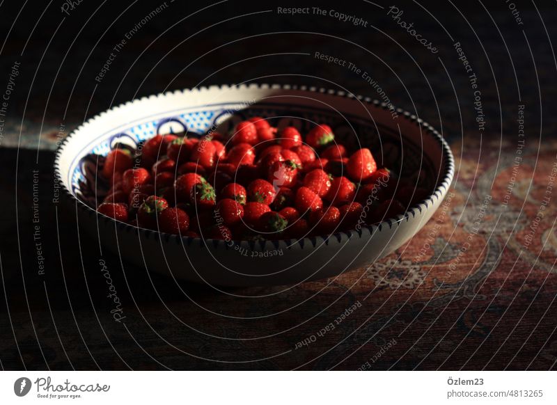 A large bowl of strawberries Strawberry Fruit Red cute Delicious Healthy Nutrition Vegetarian diet Food Joie de vivre (Vitality) Deserted Fresh Shadow Light