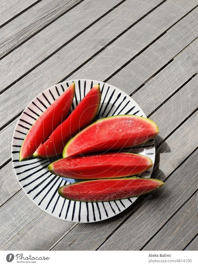 Watermelon, freshly cut open. Water melon Juicy Fresh cute Red Food Tasty Fruit Vegetable Colour photo Delicious Mature Vegetarian diet Summer Healthy Deserted