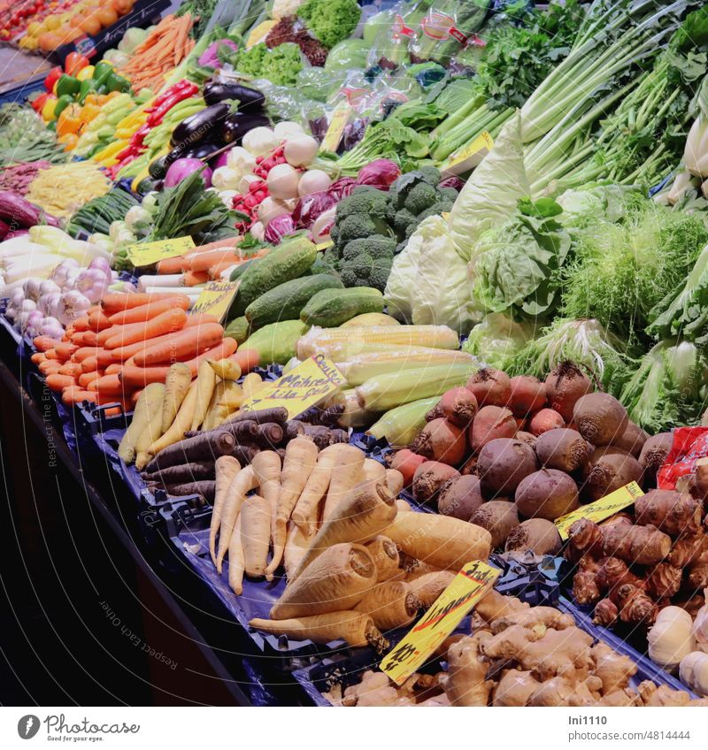 Vegetables in abundance Markets food products Nutrition Greengrocer Vegetable market Shopping Healthy Eating luscious abundantly variety Selection Display