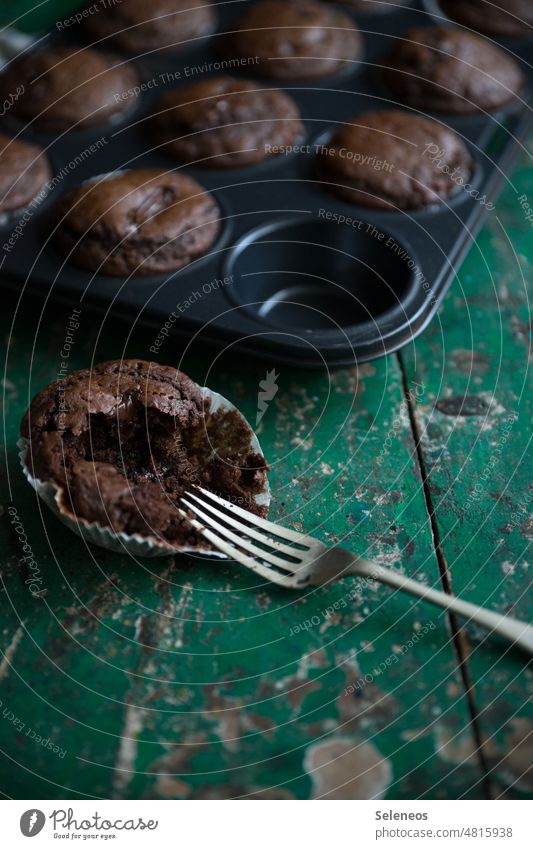 Chocolate muffin in vegan Muffin Cake Pastry fork Chocolate cake muffin tin cute Baked goods Delicious Nutrition Dough Food Candy Colour photo