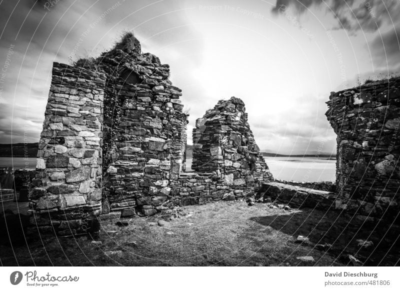 Favourite place B/W Vacation & Travel Adventure Far-off places Sky Clouds Beautiful weather Wind Gale Grass Moss Coast Ruin Wall (barrier) Wall (building)