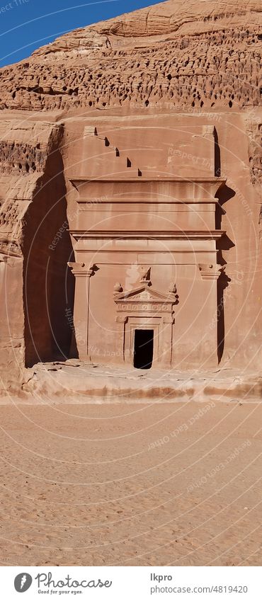 in the kingdom of saudi arabia scenic ruins monument antique geology art carved madain saleh tombs middle east culture nabatean kingdom oasis park petra ksa