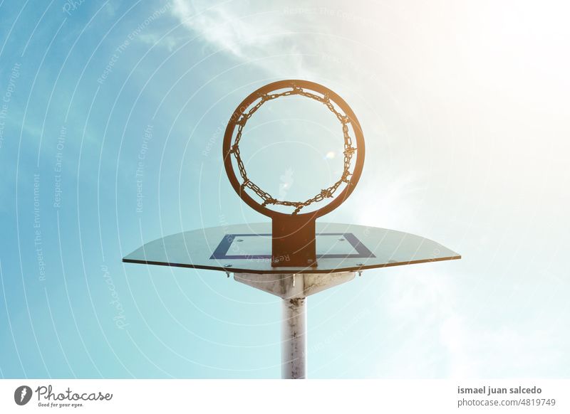 street basketball hoop sports equipment sky blue silhouette circle play playing playful old abandoned park playground outdoors minimal bilbao spain wallpaper