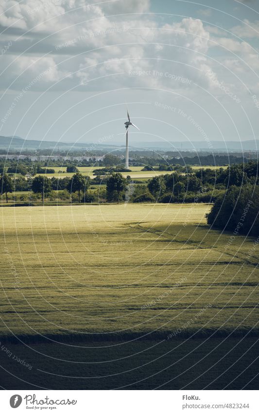 Energy transition in rural areas Pinwheel Meadow Field Vantage point Wind energy plant Energy industry Exterior shot Renewable energy Sky Environment Landscape