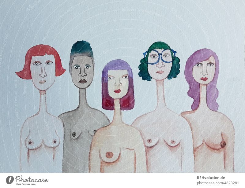 Illustration nude women miscellaneous diversity Love Tolerant Human being equal rights Sexism Sexuality variety pretty Beauty & Beauty Solidarity Equality