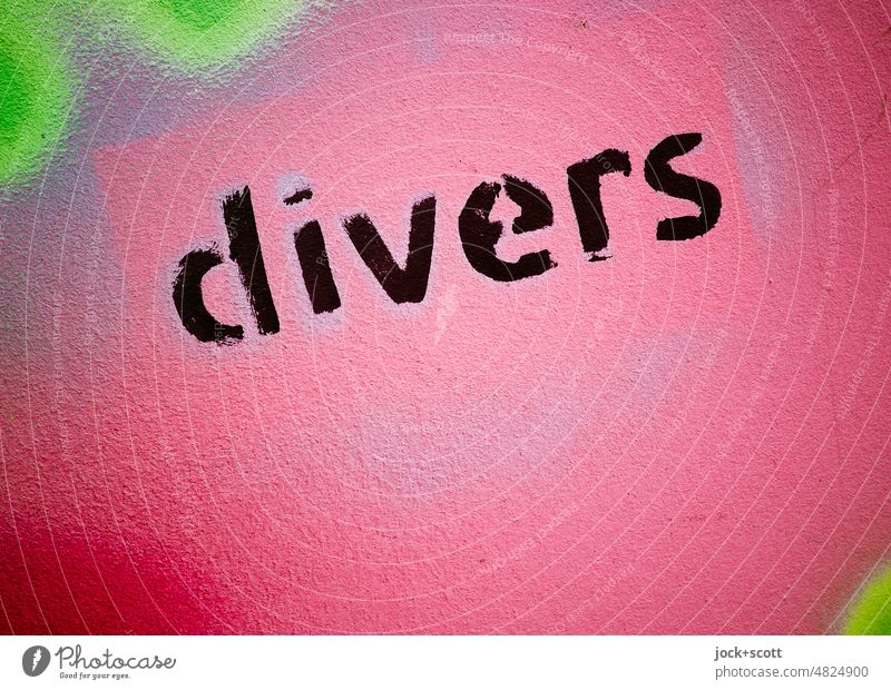 we are diverse, we are colorful Other Word differently unpleasant non-binary Gender Identity German Unfamiliar Intensive Neutral Background Stencil letters