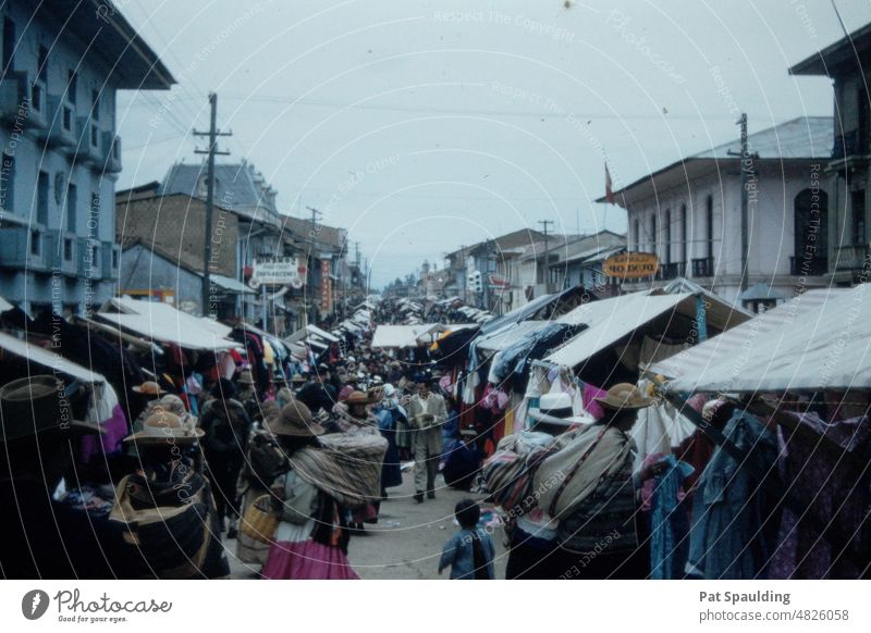 Gloomy Day in a Crowded Marketplace in Peru in the 1950's Shopping South America Atmospheric Moody Travel Tourism Streetscape Exterior Shot