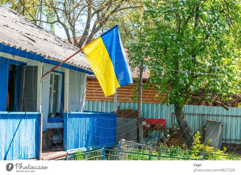 Ukrainian flag on Ukraine house ukraine ukrainian home free defeated symbol of ukraine victory ukrainian flag rural ukraine flag village invasion waving flag