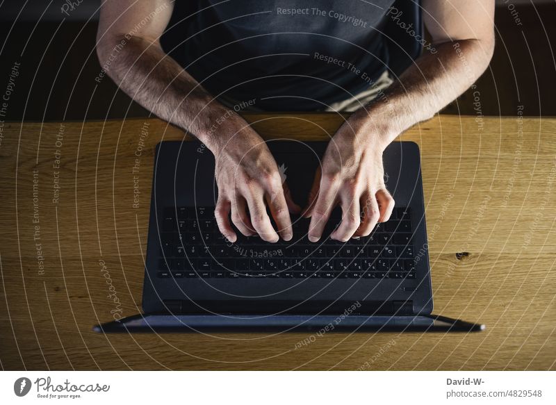Man typing on laptop labour Fingers hands home office Typing Computer Notebook Technology Online