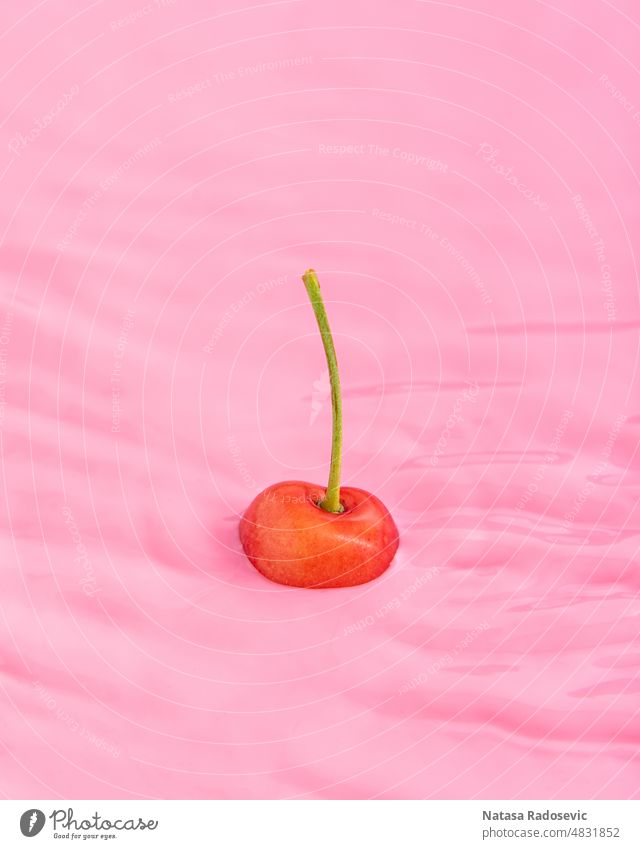 Fresh cherries in roaring pink water Abstract cherry background summer wallpaper summertime minimal Contemporary Phone Rectangle Wet aesthetic art close up