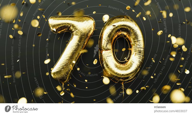70 years old. Gold balloons number 70th anniversary, happy birthday  congratulations, with falling confetti - a Royalty Free Stock Photo from  Photocase