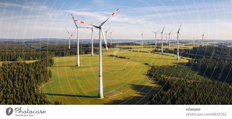 Wind turbine from aerial view - Sustainable development, environment friendly, renewable energy concept. wind wind farm power fuel alternative drone clean
