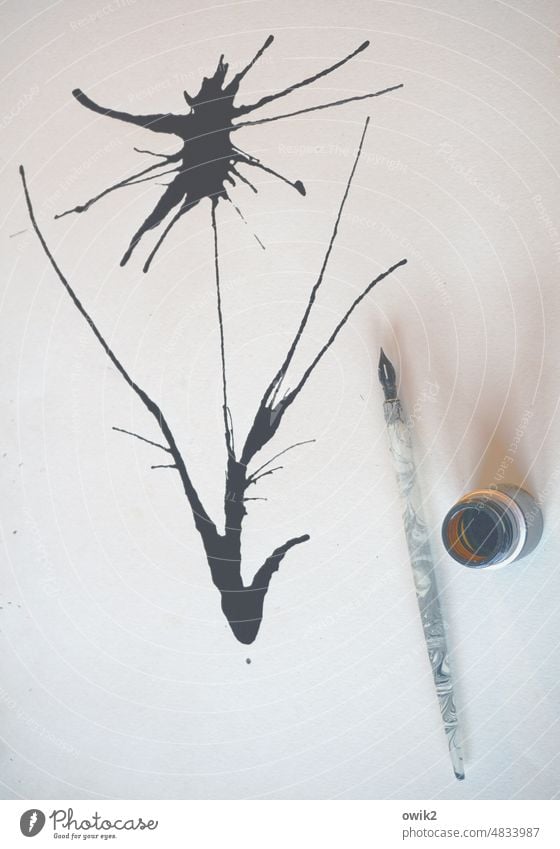 dandelion Flower Blossom Stalk Blossoming Upward Nature upright Silhouette Contrast Spring Growth drawing pen Inkpot pen drawing Paper Art Work of art