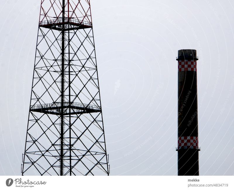 Electricity or coal Chimney Pole Radio mast Sky Industry chimney Tower Transmitting station Telecommunications Broadcasting tower radio cell exhaust gases Smog