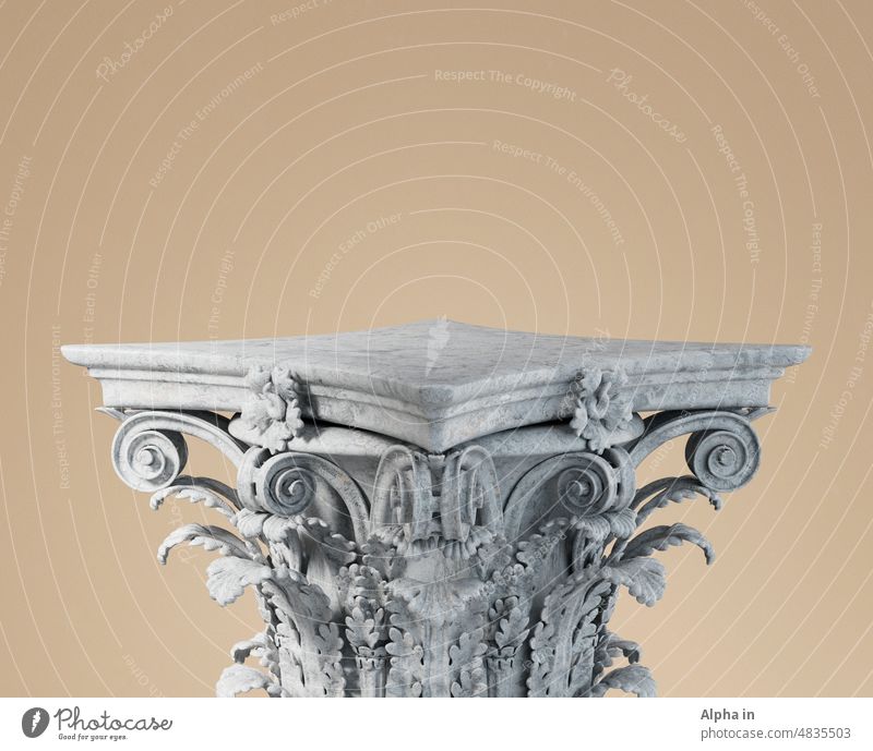 White marble ancient Greek architecture sculpture classic column podium pastel color background display premium luxury product text space promotion advertising template 3d rendering mockup concept