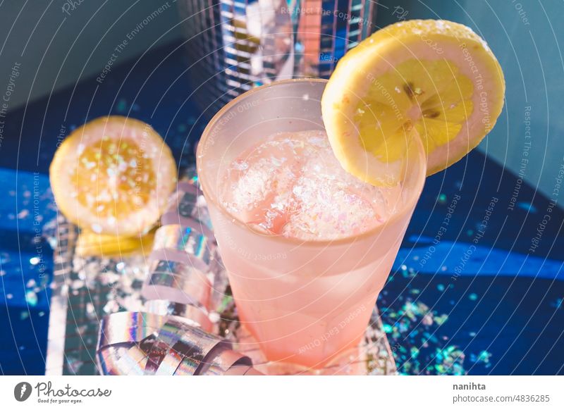 Fresh decoration of a drink in a party in a pub with natural light summer coctail celebration event alcohol cold drink wellness wellbeing leisure enterteinment