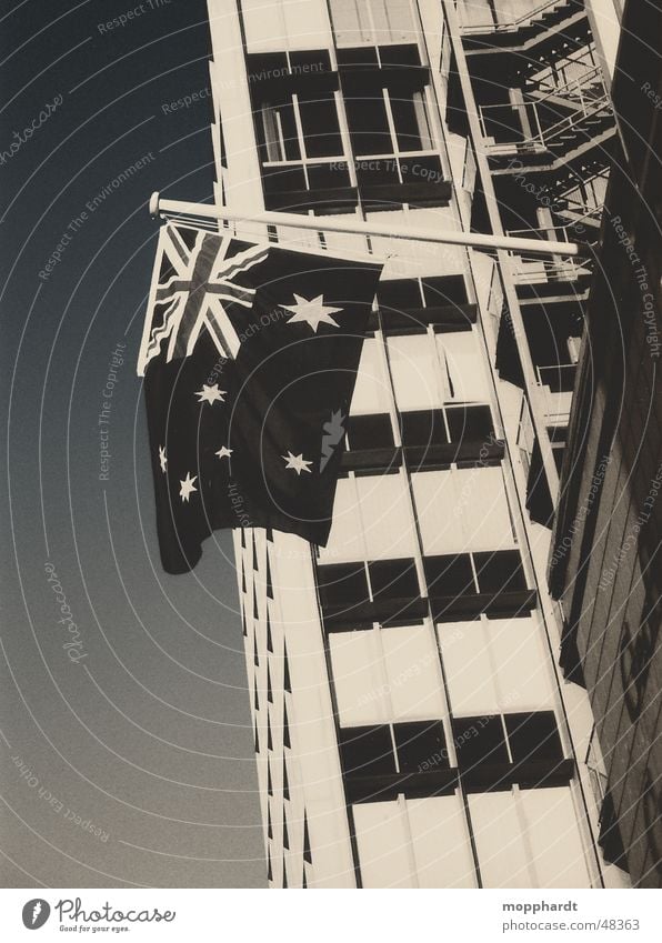 patriotism Australia Flag Union Jack High-rise Sydney Melbourne Adelaide Black & white photo Star (Symbol) Sky Stairs