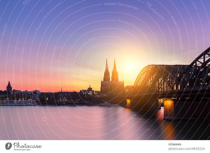Cologne cathedral and hohenzollern bridge Silhouette cologne city cologne cathedral old town Cathedral sunset Rhine Hohenzollern Germany dom river carnival