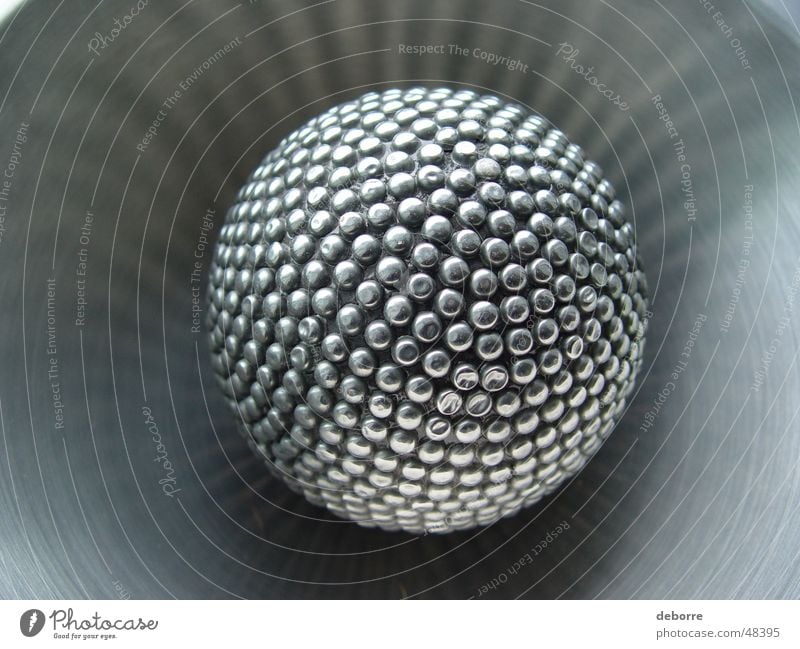 Metal orb reflecting light inside a metal bowl. Light Burl Massage Gray Steel High-grade steel Glittering Sphere Ball Silver Spherical Object photography