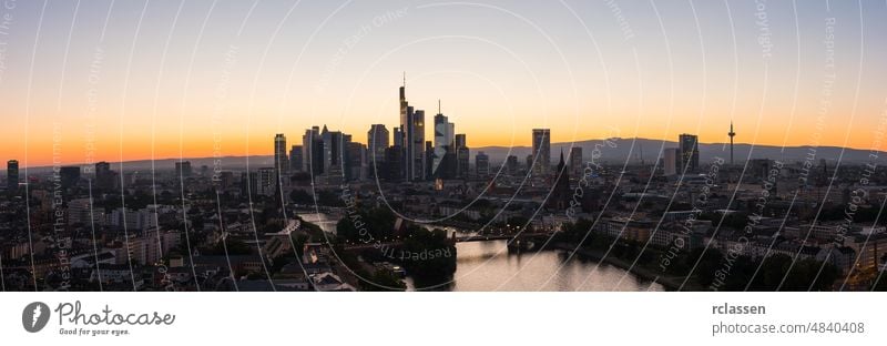 Frankfurt City Skyline Panorama at Sunset silhouette architecture outlook banks brexit cityscape Euro European Union ffm bussines office building