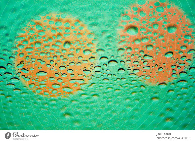 red and green signal together signal colour Diffused light raindrops Background picture Illuminate Detail Structures and shapes Abstract Reaction