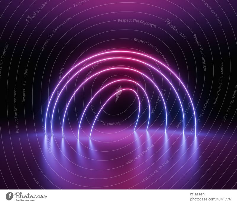 glowing lines, tunnel, neon lights, virtual reality, abstract background, round portal, arch, pink blue spectrum vibrant colors, laser show stage game graphic