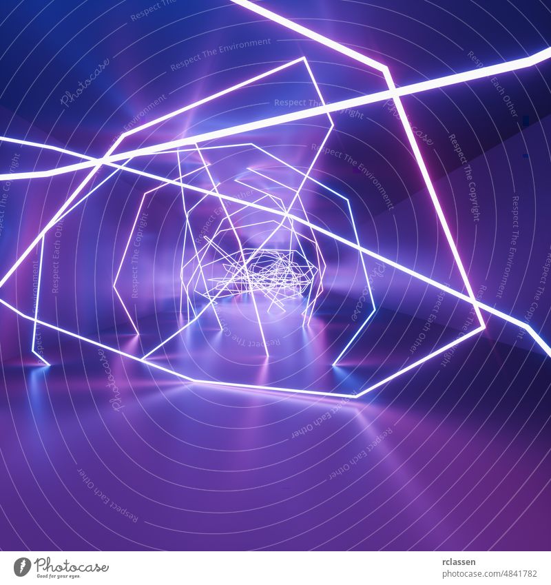 ultraviolet neon square lines, glowing lines, tunnel, corridor, virtual reality, abstract fashion background, violet neon lights, arch, pink blue vibrant colors, laser show