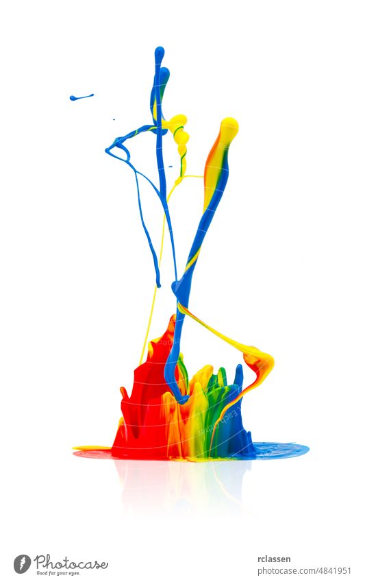 Colorful paint splash isolated on white abstract motion flowing liquid creativity art painting color sound spraying ink drip wave blob serve apart paint pot fly