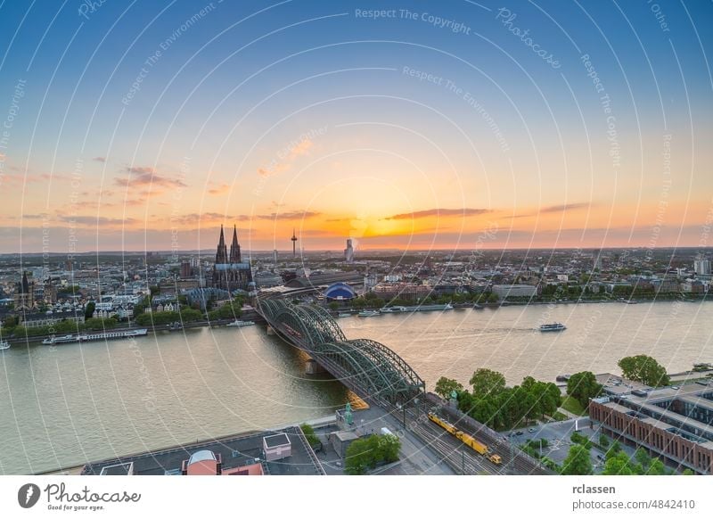 panoramic view on Cologne at sunset cologne city cologne cathedral old town Cathedral Rhine Hohenzollern bridge Germany dom river carnival kölsch church summer