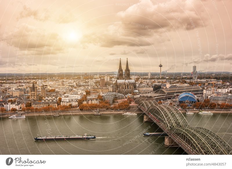 Aerial view of Cologne at autumn cologne city cologne cathedral old town rhine hohenzollern germany dom river carnival architecture building church bridge