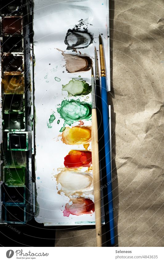 colour palette colors Painting (action, artwork) Watercolor Paintbrush Art Creativity Leisure and hobbies Multicoloured Draw Watercolors Colour Colour photo
