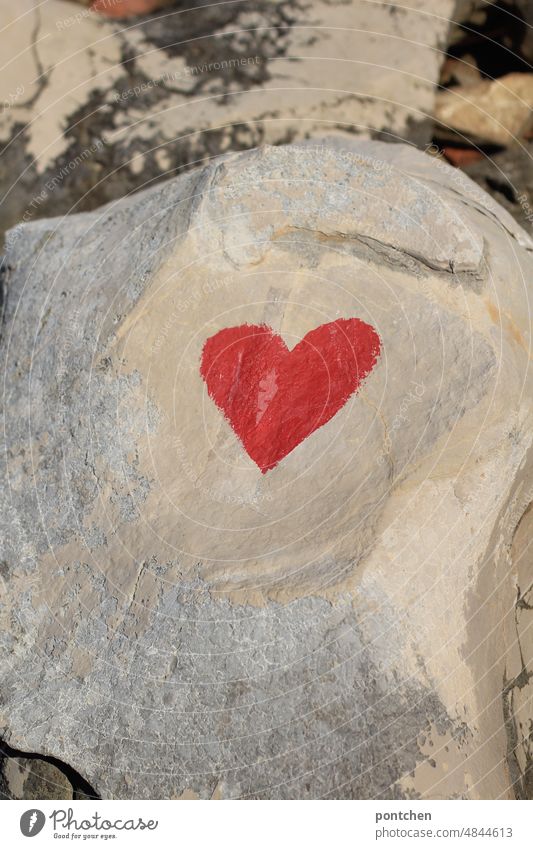 A painted heart on a rock. Love. Heart symbol Painting (action, artwork) Painted Red Rock Colour Romance Infatuation Declaration of love With love