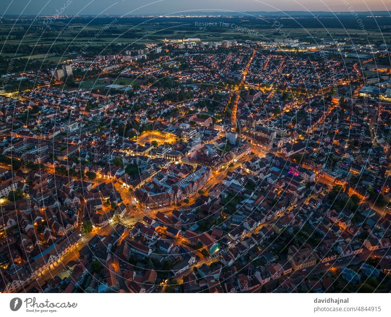 Aerial view of Heppenheim. landscape heppenheim europe germany city twilight night dusk car cars driving traffic aerial aerial view forest drone building