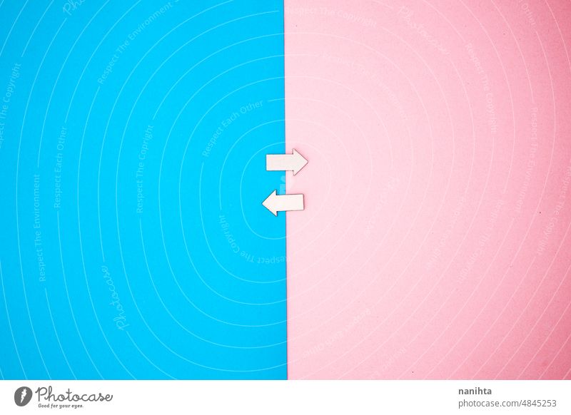Conceptual image about transgender, transsexual and genderfluid people sexuality identity individuality visibility concept idea arrow pink blue binary