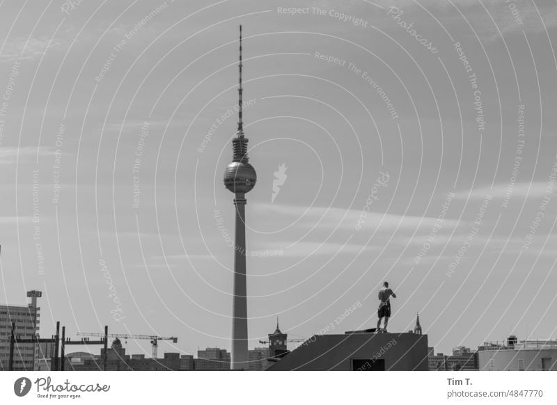Berlin television tower seen from Prenzlauer Berg Television tower Skyline bnw Capital city Town Downtown Architecture Berlin TV Tower Downtown Berlin Landmark