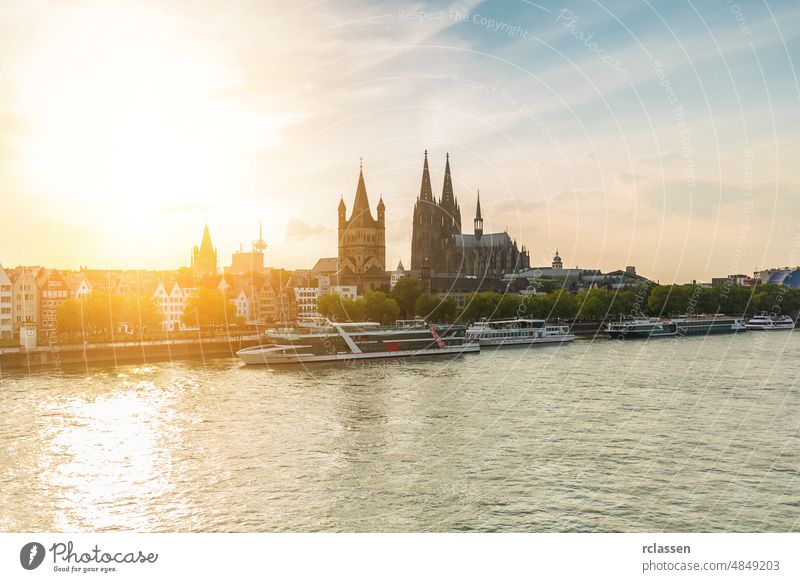 Cologne city with Cathedral and groos st. martin at sunset cologne cologne cathedral old town Rhine Germany dom river carnival kölsch church summer spring